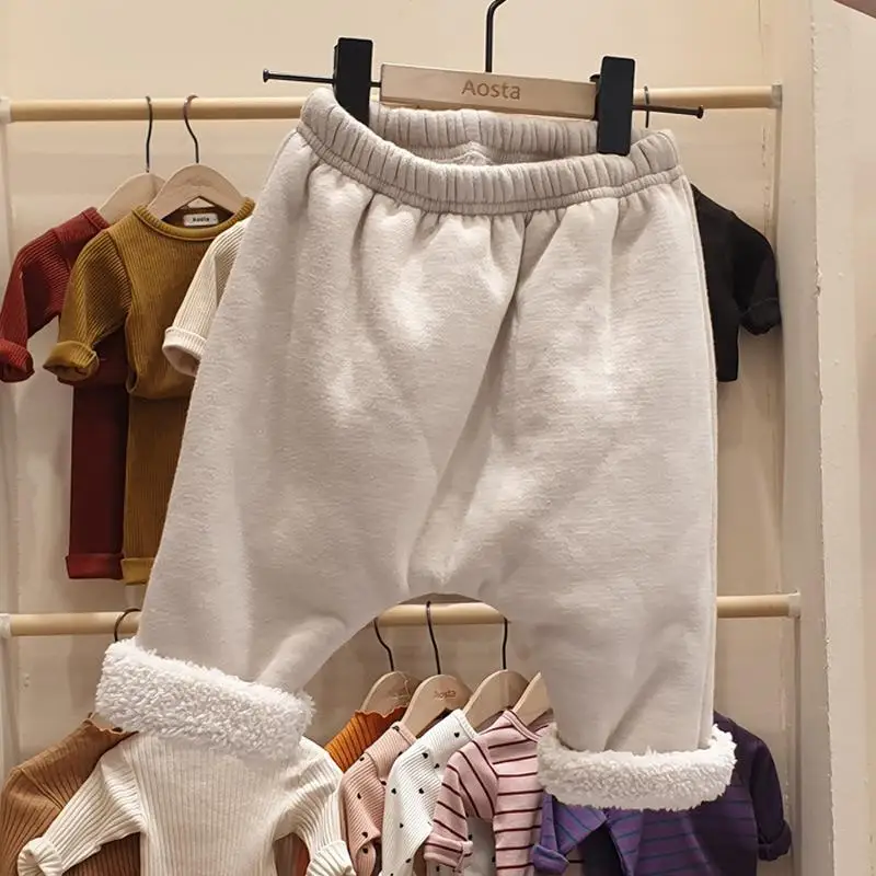 Новые зимние детские штаны-шаровары, вельветовые штаны для маленьких мальчиков и девочек, плотные теплые Мягкие штаны для малышей, детская одежда - Цвет: beige