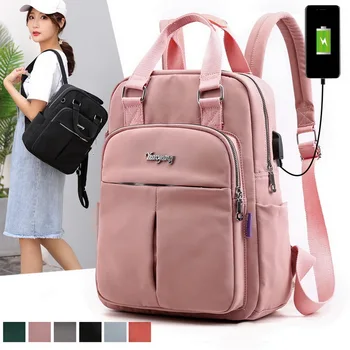 

Oeak Nylon Women Girls School Backpacks Anti Theft USB Charge Backpack Waterproof Bagpack School Bags Teenage Travel Bag Mochila