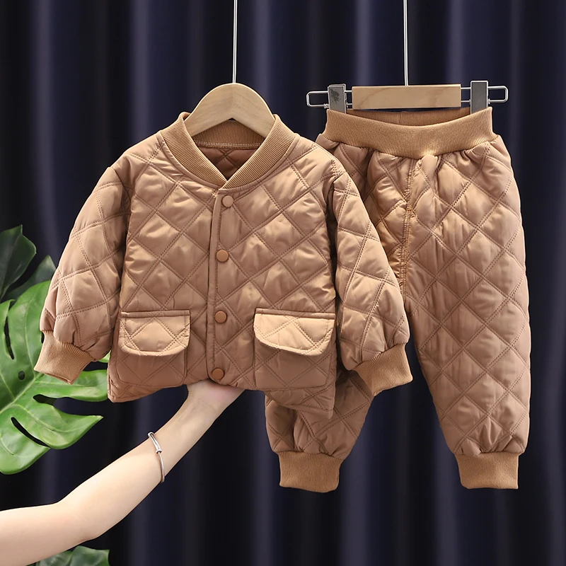 New Winter Children Keep Warm Clothes autumn Kids Boys Girls Thicken Cotton Jacket Pants 2Pcs/sets Baby Infant Casual Tracksuits