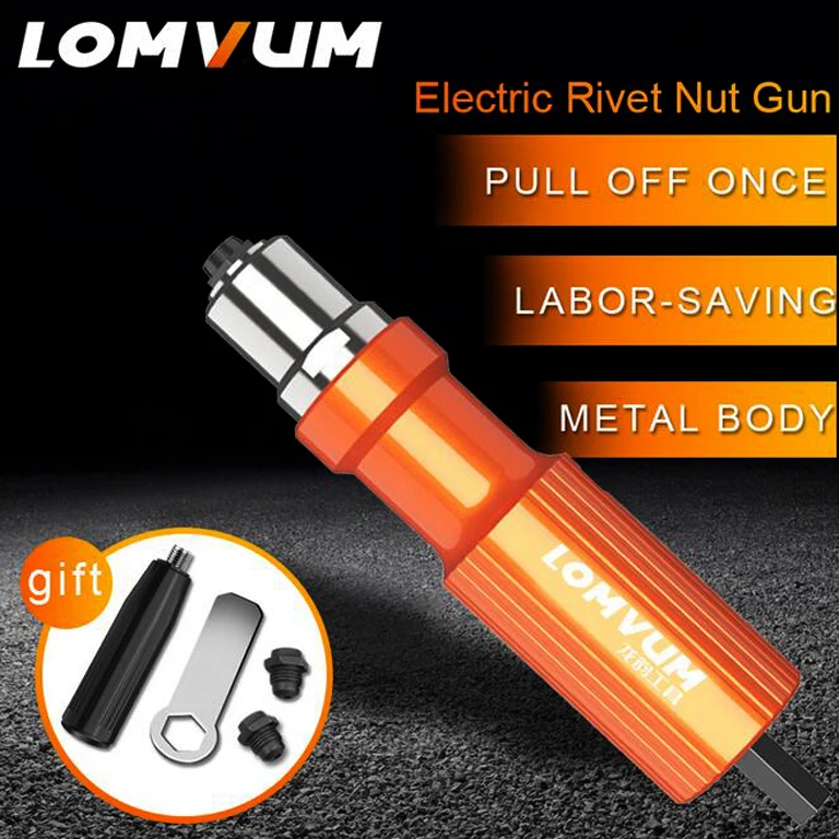 

LOMVUM Electric Insert Rivet Nut Gun Pop Riveting Drill Tool CordlessAdaptor Nozzle Riveted Pneumatic Blind Rivet Adapter