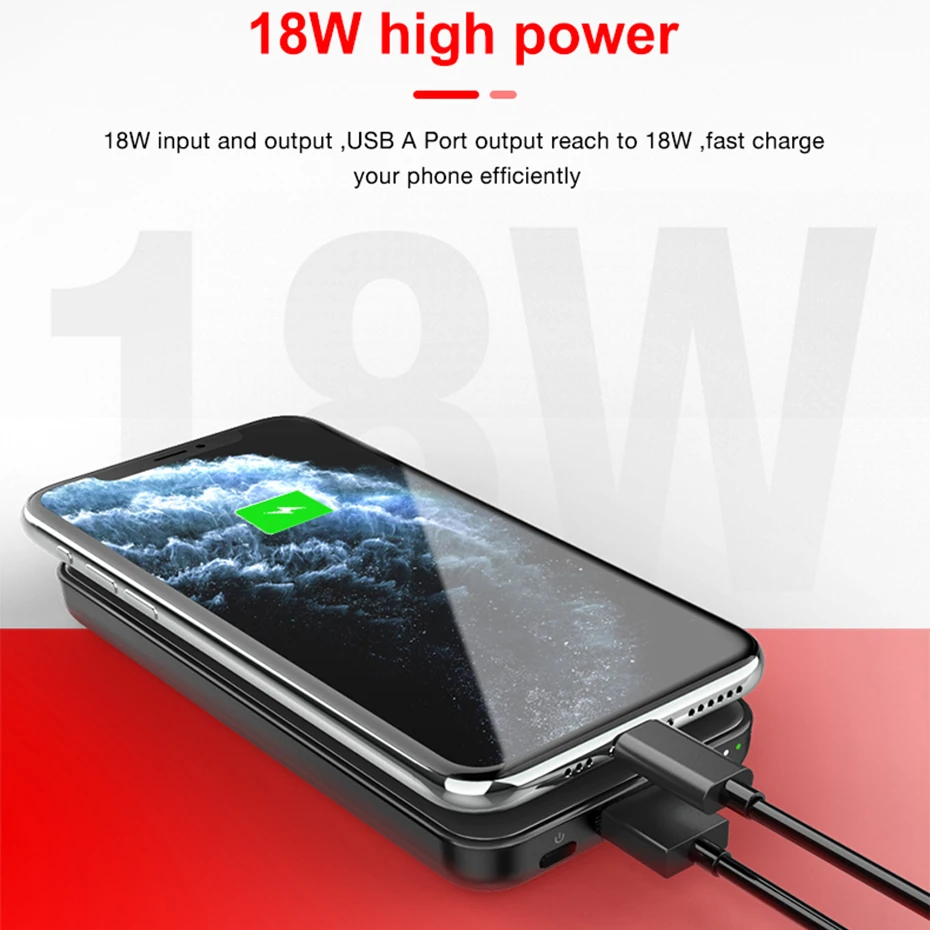 CASEIER Suction Cup Wireless Power Bank 10000mAh 18W Fast Charging PD QC 3.0 USB Type C Portable Banking Charger For Xiaomi Nova