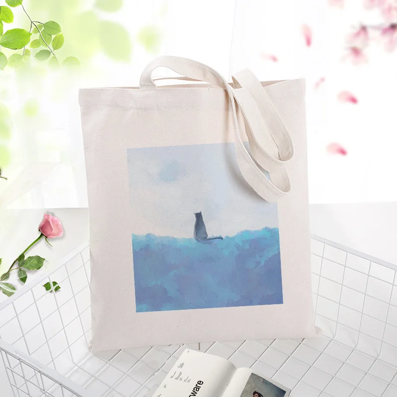 Синяя серия Холщовая Сумка-тоут сумка для покупок на заказ Печать текстовый логотип DIY ежедневное использование экологическая многоразовая утилизация