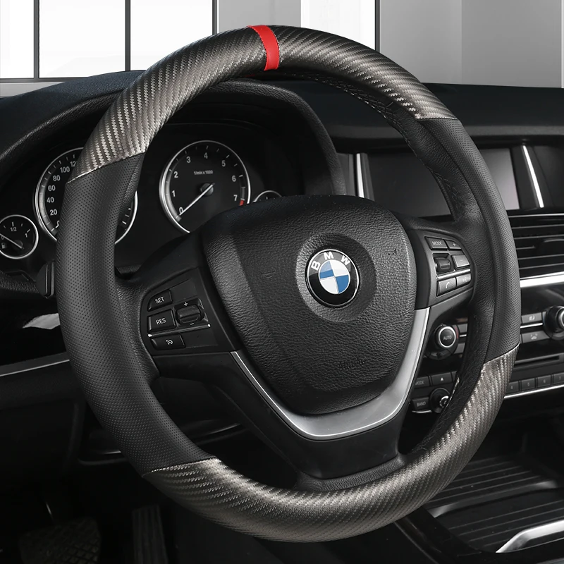 Luxury Leather Car Steering Wheel Cover - 38cm, 15-Inch