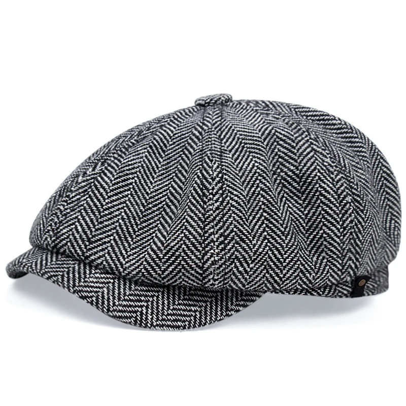 2022 new men's newsboy hat retro octagonal herringbone stripe winter beret mens black beret Berets