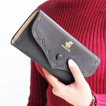 

Fashion Trifold Long Clutch Wallet for Women Lady Purses Solid Pu Leather Removable Credit Card Holders Women's Wallets
