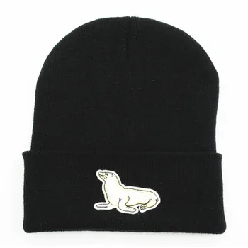 

seal embroidery Thicken knitted hat winter warm hat Skullies cap beanie hat for kid men and women 94