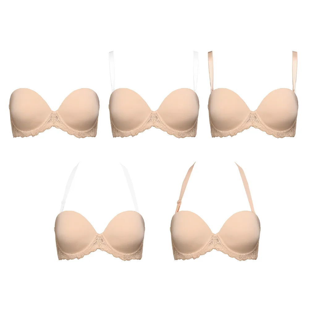 New Multiway Bras Women Halter Strapless Lace Sexy Anti-slip White Wed Thin Push Up 70 75 80 85 90 95 100 105 B C DD DDD E F G strapless push up bra