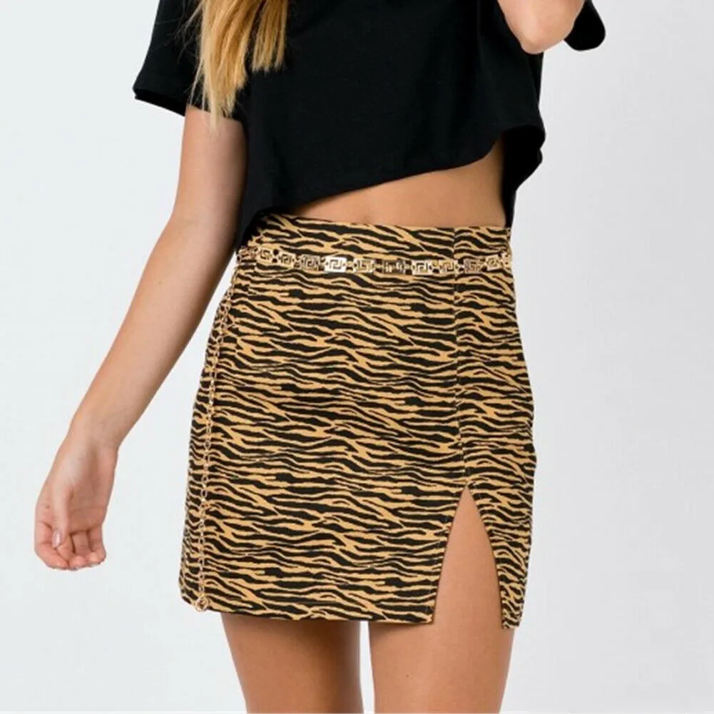 Women Serpentine Skirt Ladies Leopard High Waist Pencil Wrap Skirt Leopard Bodycon Mini Skirts Zebra Club Wear Side Split Skirts