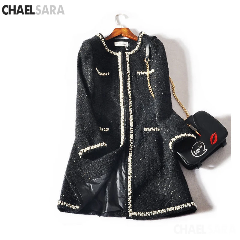 

Winter Coat Woman Fashion Design Luxury Runway Tweed Coats Jacket Long sleeves button women Autumn Winter Wool Coats