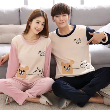 

Korean-style Winter Men and Women Two-Piece Pajamas Pajamas Pajamas Set Winter Flannel Warm Casual Loose-Fit