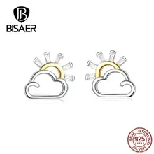 BISAER забавные серьги-гвоздики для женщин и девочек, 925 пробы, Серебряное модное ювелирное изделие GAE190