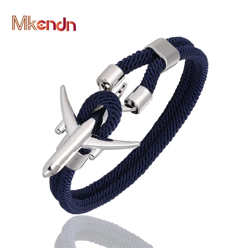 

MKENDN Airport Fashion Men Women Airplane Anchor Bracelets Charm Rope Chain Paracord aviation life Jewelry Pulseras hombres