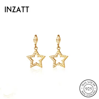 

INZATT Real 925 Sterling Silver Zircon Hollow Star Stud Earring For fashion Birthday Women part Cute Fine Jewelry Accessories