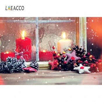 

Laeacco Christmas Backdrops Window Candles Pine Cones Stars Snow Photography Backgrounds Birthday Party Photophone Photo Studio