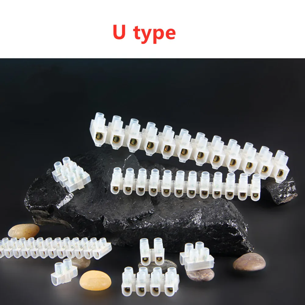 U H Type 12 Position Plastic Barrier Terminal Strip Block Barrier Screw Block Connection Strips for Electrical Wiring 3A10A 1pcs terminal connector terminal block