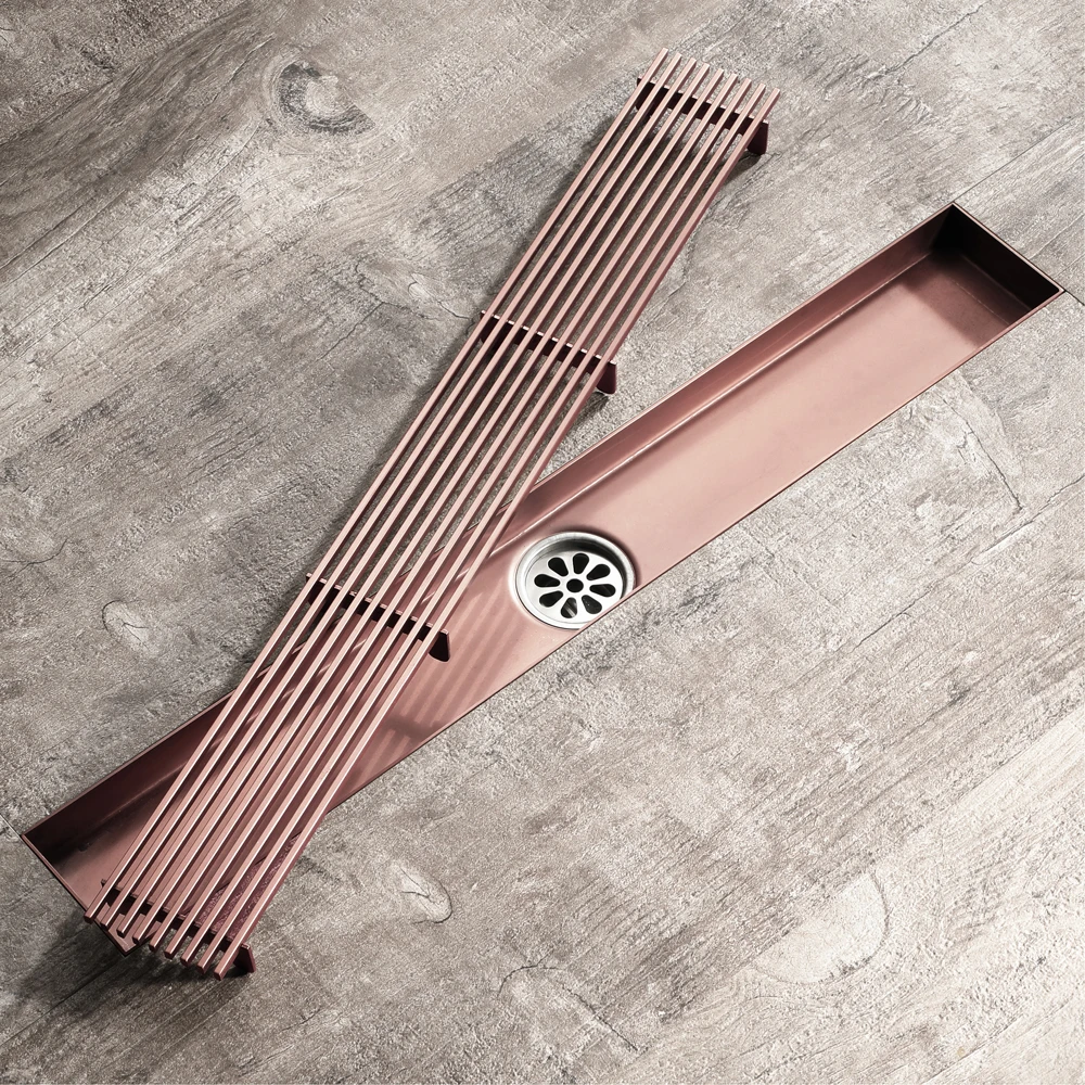 

304 Stainless Steel Floor Drains Brushed Gold Color Bathroom Shower Drainer 60cm Clean Strainer Long Drains Bronze