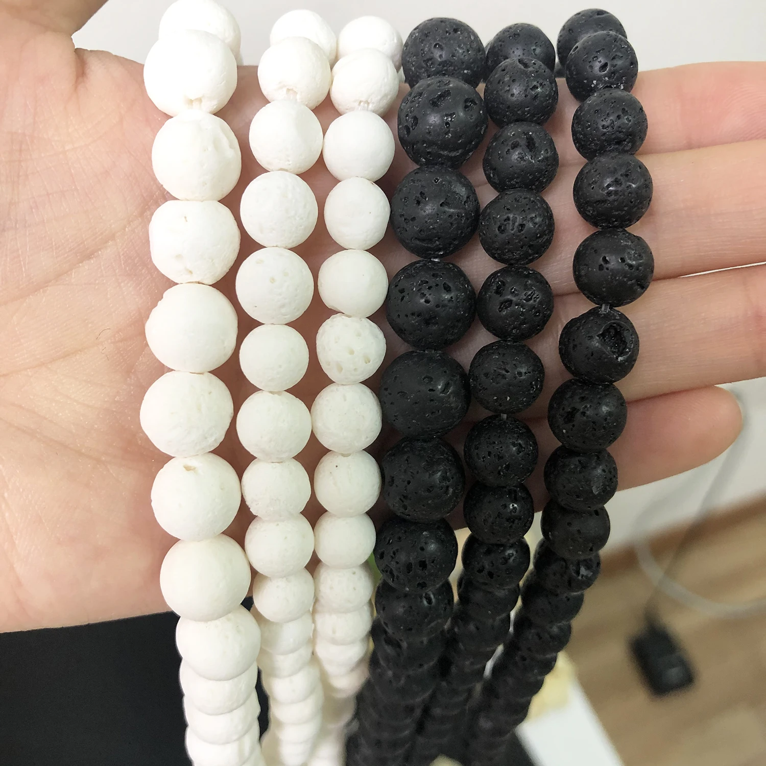 Natural Black White Lava Stone Beads Round Loose Beads Spacer