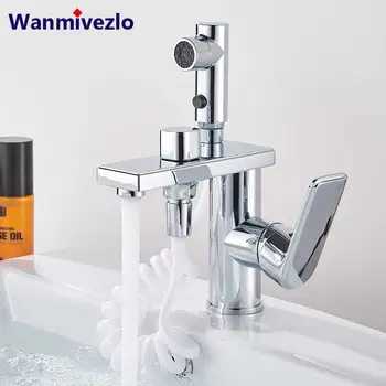 

Chrome Basin Faucets Black Multifunction Bathroom sink Faucets crane Pull out Faucets Dual Spouts Hot Cold Water Mixer Tap