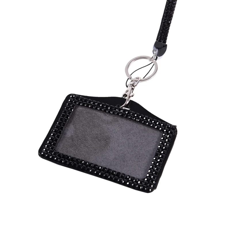 AAAJ-2 Pcs Rhinestone Bling Crystal Custom Lanyard Vertical ID Badge Holder, Black& Dark Blue