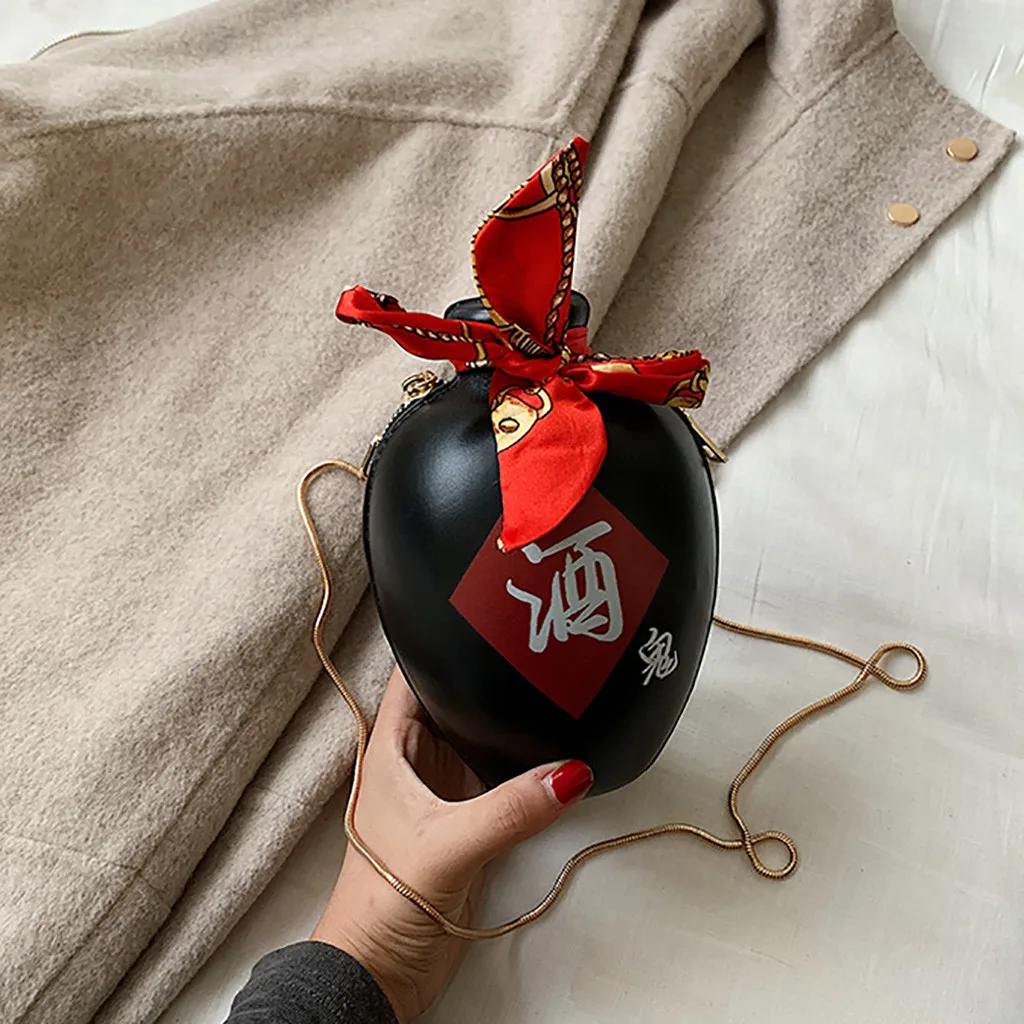 Модные женские винные шарф для бутылки с цепочками, модная сумка на одно плечо, маленькая сумка на молнии, Повседневная сумка на плечо, bolsas#30