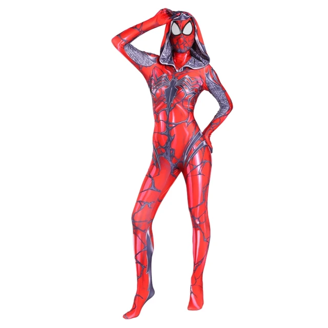 2020 The Amazing Spider Hero Cosplay Gwen Stacy Costume Spandex Zentai Mask Hoodie Spider Zentai Suit Anti-Gwenom for Women Girl green