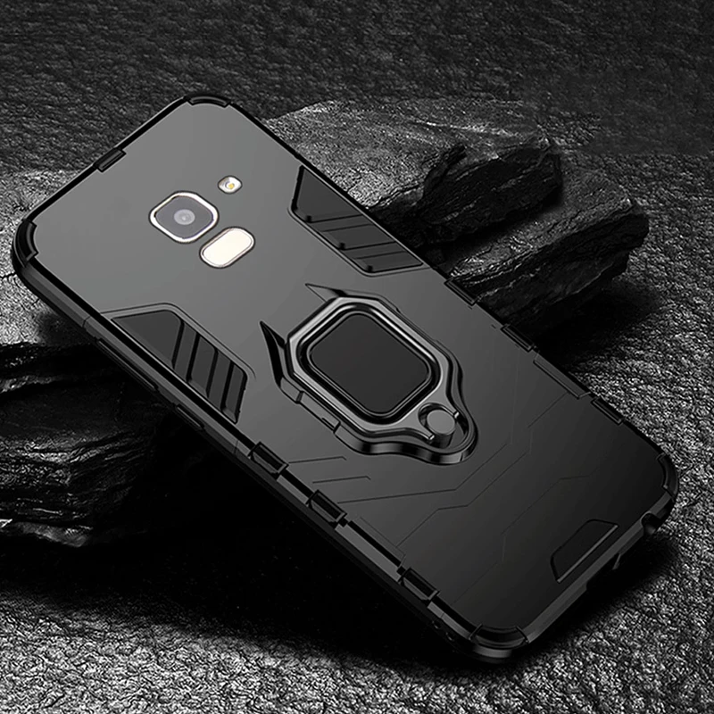 Черный Броня чехол для Samsung Galaxy A8 чехол Магнитный кольцо противоударный телефон держатель чехол для Samsung Galaxy A8 A8+ Plus чехол - Цвет: Черный