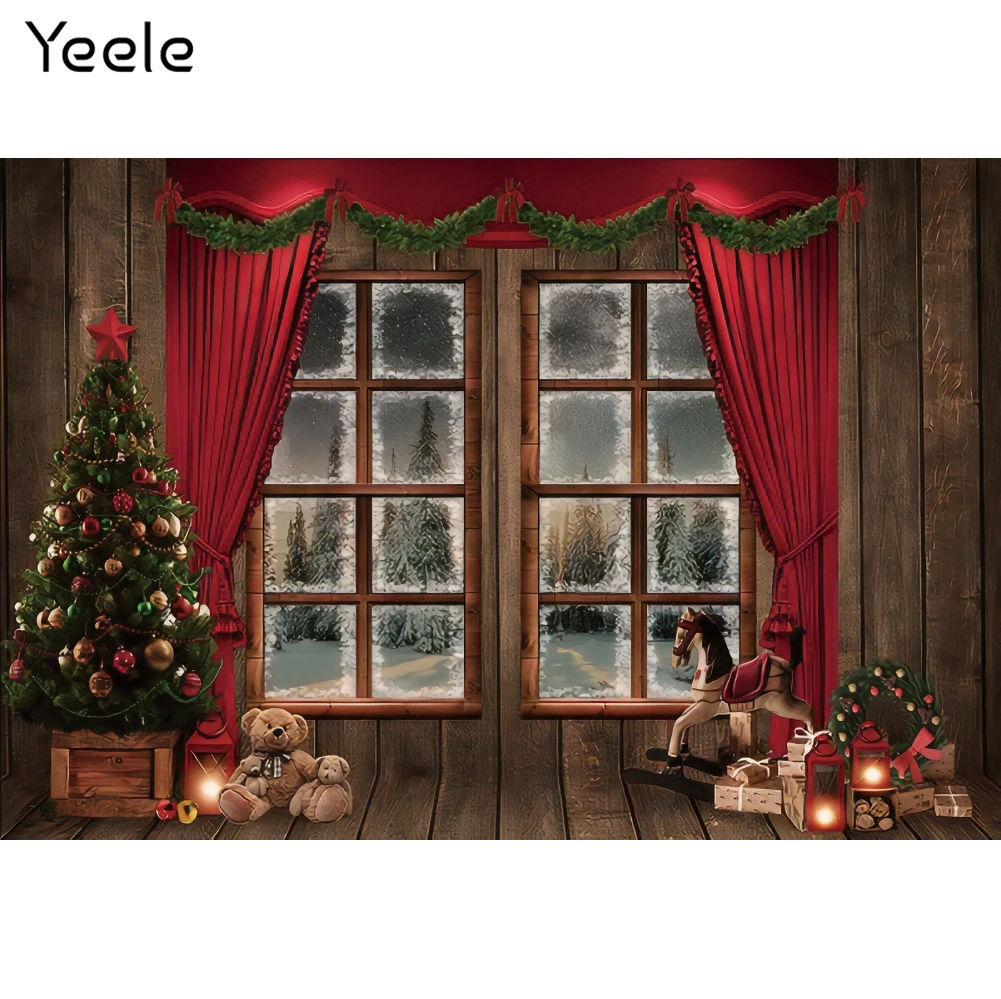 Рождественский фон Yeele фотосессия окно деревянный дом пол цветы для фотосъемки