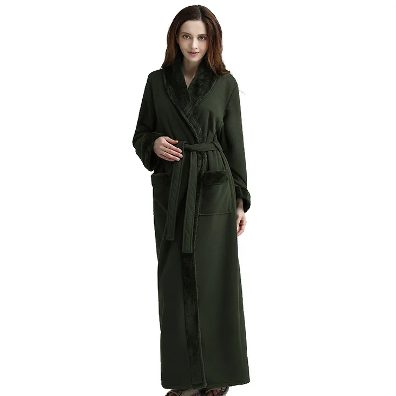 Green Female Aolamegs халат сплошной цвет Фланелевое платье длинная Домашняя одежда мягкий теплый халат продвинутые мешковатые беременных уютная одежда для сна пара пижамы - Цвет: Green Female