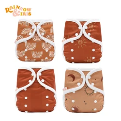Housse de couche en tissu réutilisable arc en ciel & Iris pour bébé, réglable, lavable, 4 pièces/ensemble, pour 3 15kg 