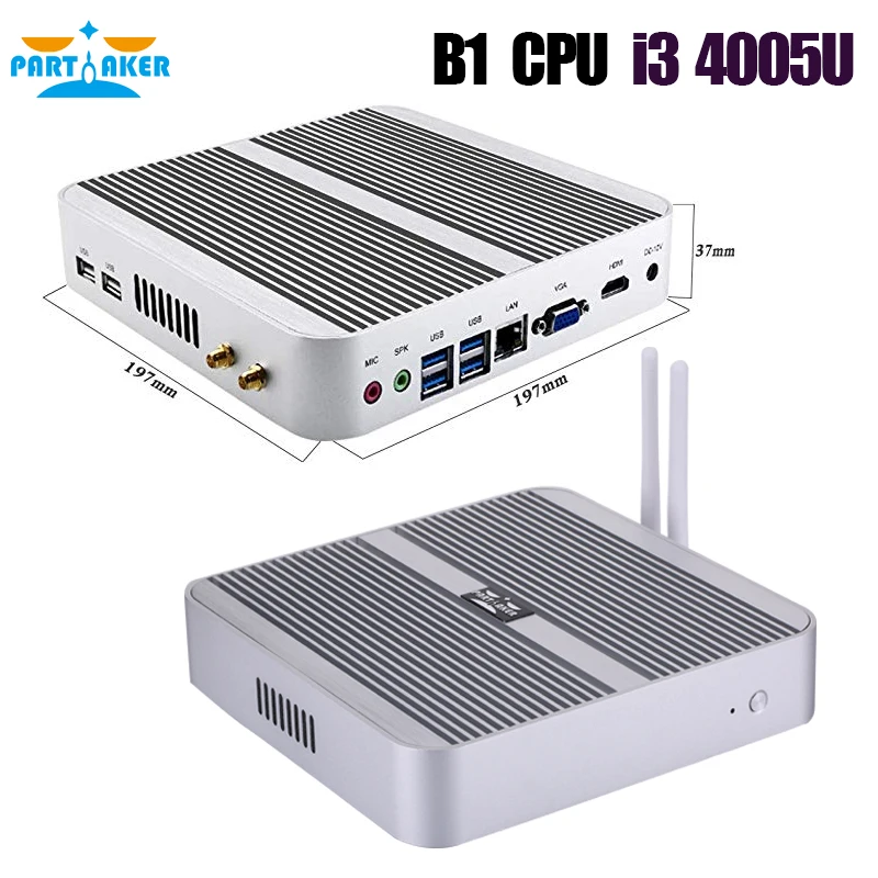 Core i3 4005U/5005U/i5 4200U/5200U/i7 4500U/5500U безвентиляторный мини настольный компьютер мини ПК с HD портом VGA 4* USB 3,0 Win 10