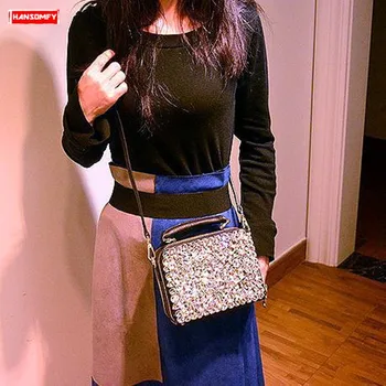 

Luxury Fashion Diamonds Women Handbag Female Rhinestone Shoulder Bag Ladies Chain Black Genuine Leather Messenger Crossbody Bags