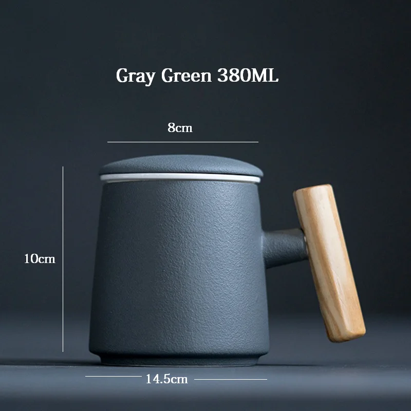 Gray Green 380ML 380 мл высококачественная керамическая чайная кружка капучино Мока кофейная чашка высокого качества чайная чашка с фильтром Лучший подарок 8*10 см - Цвет: Gray Green 380ML