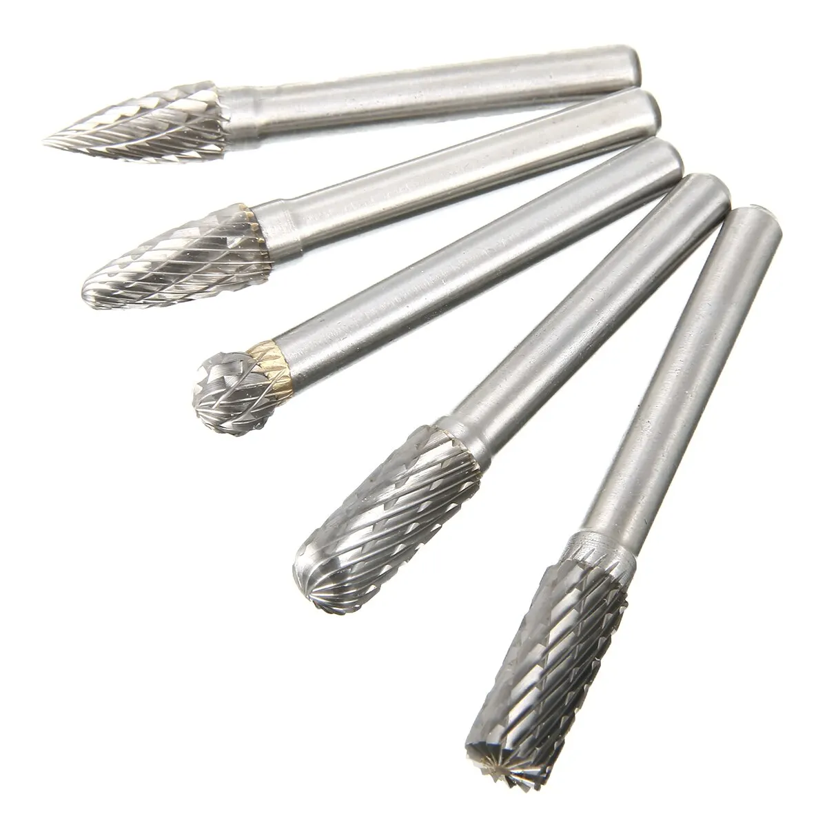 5pcs/set 8mm Tungsten Carbide Grinding Head Rotary Point Burrs 6mm Shank Bits Rotary File Cutter Tools for Finishing Metal Mold
