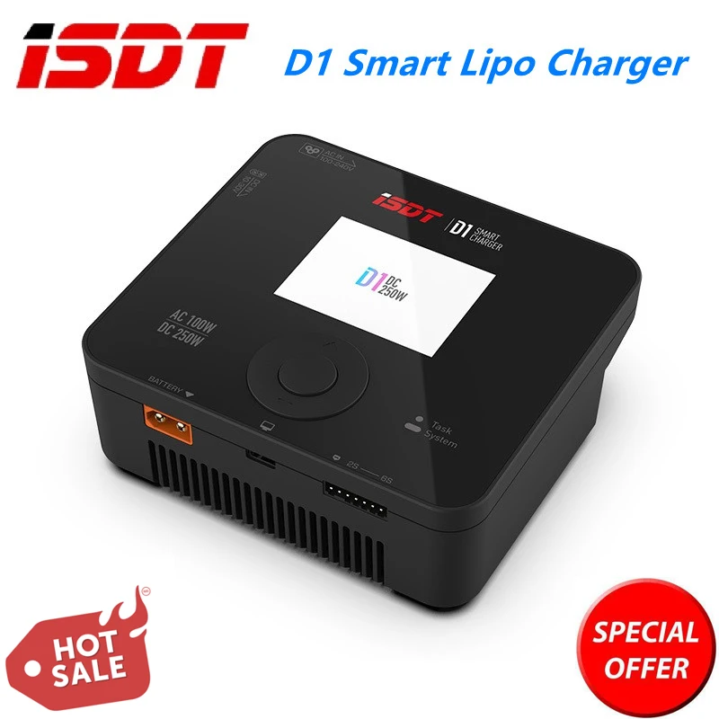 ISDT D1 AC 100W DC 250W 10A Dual Channel Smart Lipo Charger Discharger for 1-6S Lipo Battery for RC FPV Drones Drone Quadcopter 1