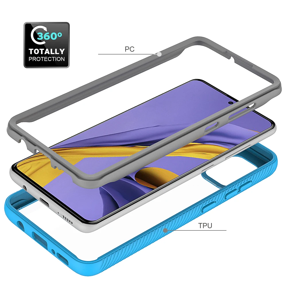 Clear 360 Phone Case For Samsung Galaxy M51 M31 A50 A50S A20S A10S A30S A20 A30 A10 A70 A20E 2 in 1 Frame Armor Shockproof Cover