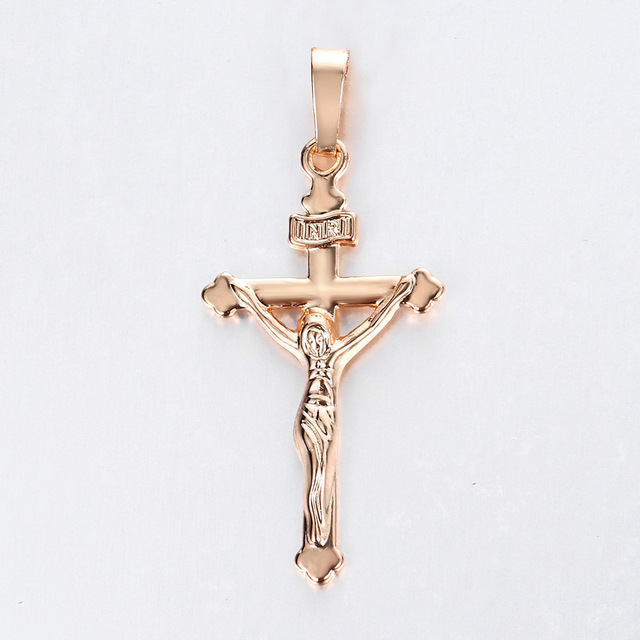 Jesus Cross Necklace for Men Women 585 Rose Gold Crucifix Pendant Necklace Fashion Jewelry Gift GP404