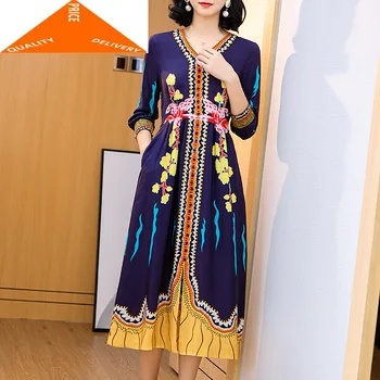 

Dress Women Summer Elegant 100% Real Silk Vintage Floral Beach Boho Evening Party Dresses Ladies Fit Vestidos 006