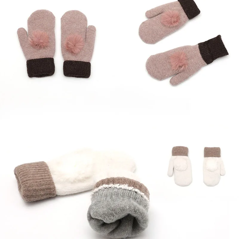 Зимние женские теплые вязаные перчатки из мягкой шерсти теплые перчатки для девочек ярких цветов с кроличьими волосами перчатки с бусинами