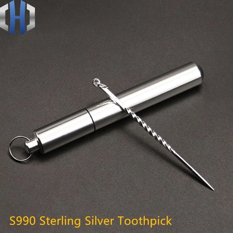 

S990 Sterling Silver Toothpick Portable Carry Aluminum Toothpick Creative Mini Set Fruit Sign Toothpick Box