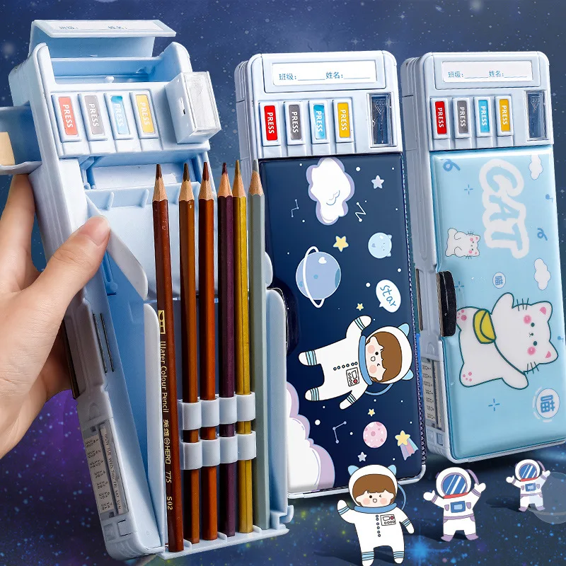 Pencil Cases Stationery Box Large Plastic Pencil Case Cartoon Students Kawaii Multifunction Pencil Cases Kids Gift Pen Cases Stationery Box School Supplies