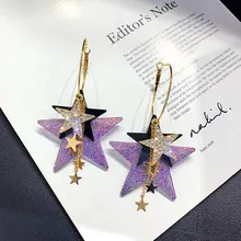 Женские серьги кольца с фиолетовыми звездочками ustar кристаллами