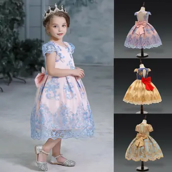 

Brand European Style Kids Baby Girl Princess Dress Tutu Tulle Back Hollow Out Party Dress Gold Ball Gown Formal Dresses Outfits