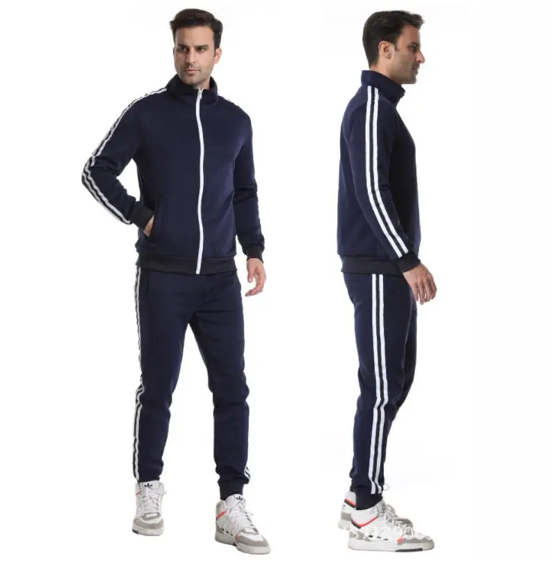 

Новинка, мужские комплекты, модный спортивный костюм, брендовая полосатая куртка на молнии, Свитшот и брюки, комплект из 2 предметов, спортивный костюм для фитнеса и бега