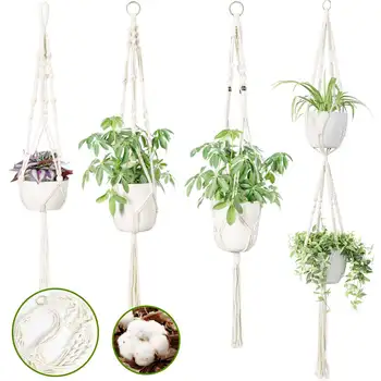 

New Handmade Macrame Plant Hangers Indoor Outdoor Flower Hanging Basket Cotton Rope 4 Legs Garden Balcony Pot Hanger Room Decor