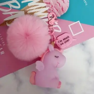 Woman's Toys Unicorn Bear Rabbit Plush Ball Pendant Toys kawaii Cartoon Animal Keychain Squeezable Pendant Toys - Цвет: G