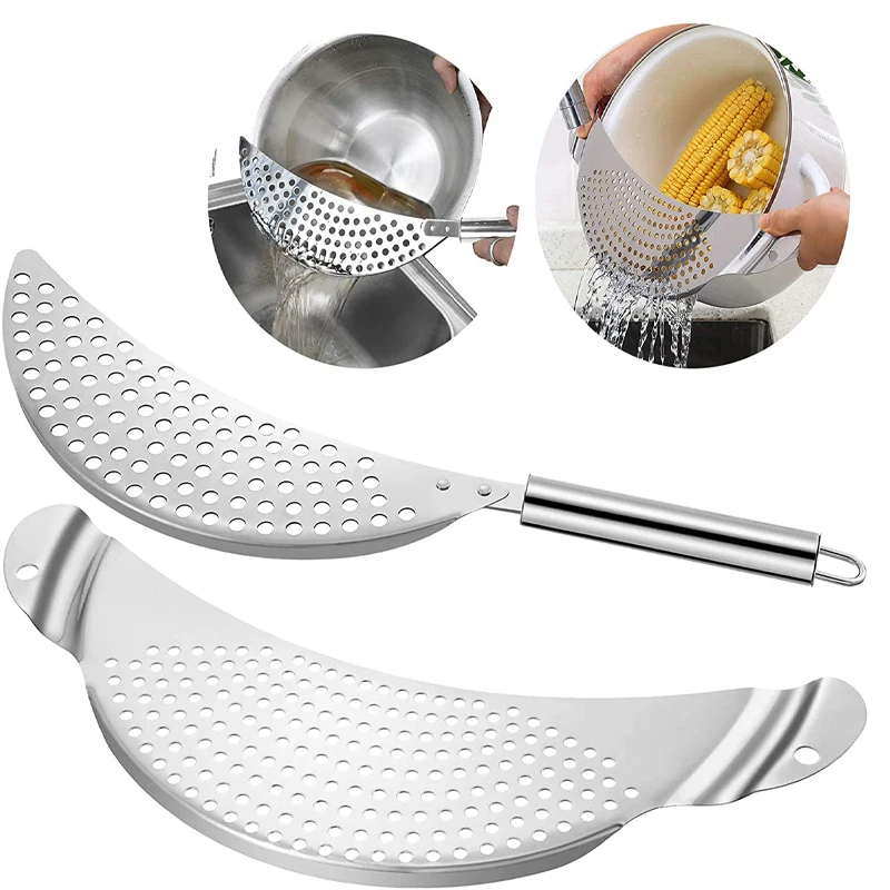 

Stainless Steel Pot Strainer Rice Sieve Filter Pasta Spaghetti Draining Tool Pan Drainer Leakproof Baffle Kitchen Colander Filte