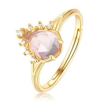 

2019 Japanese Luxury Natural Pink Crystal Stone Sterling Silver Ring for Women Retro Finger Ring Female