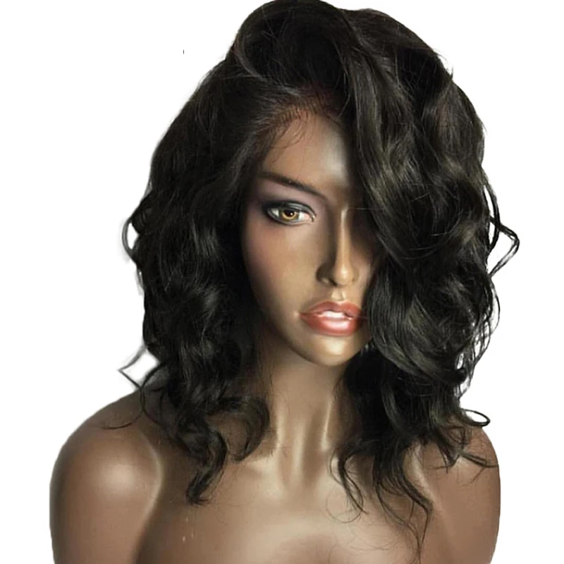 LUFFYHAIR короткий бразильский объемный волнистый парик 150% плотность шелковая основа Кружева передние парики Remy человеческие волосы правая сторона часть