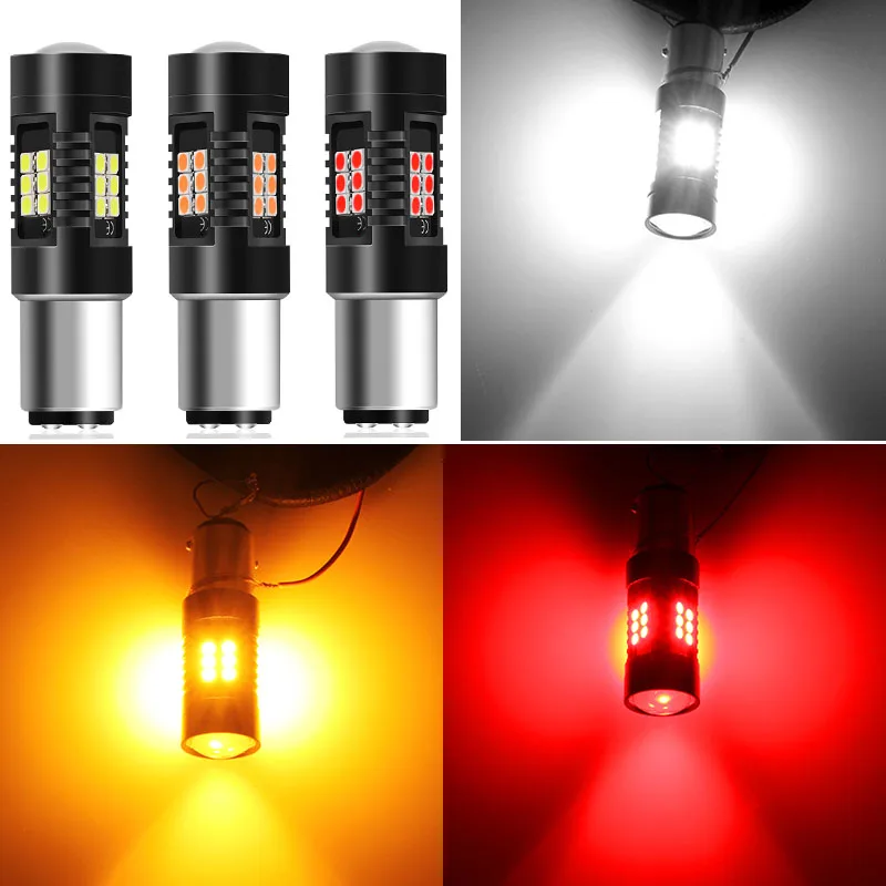 

1pcs 1200Lm 1157 BAY15D Led P21/5W LED Bulbs 21SMD 3030 Car Reverse Lights Stop Tail Lamp Turn Signal Red Amber White 12V-24V