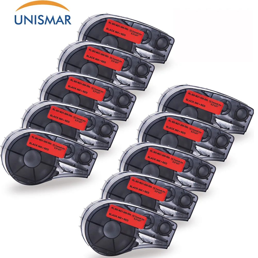 Unismar 10PCS Tapes for Brady M21-500-595-RD BMP2-Plus IDPAL LABPAL Printer Black on Red Vinyl Film 12.7mm Width * 6.4m Length | Компьютеры